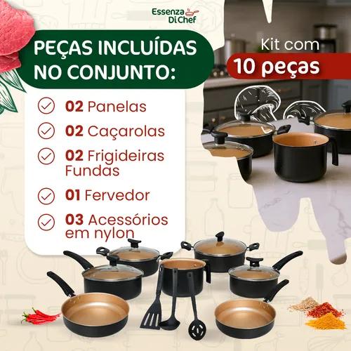 Conjunto Panelas Antiaderente 10 Peças Teflon Várias Cores