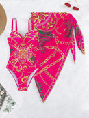 Conjunto Maiô Estruturado E Saída De Praia Estampada Luxo