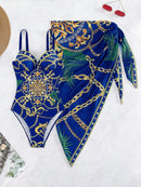 Conjunto Maiô Estruturado E Saída De Praia Estampada Luxo