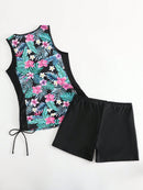 Tankini Com Estampa Tropical E Amarração Nas Laterais