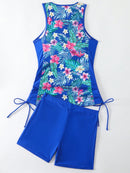 Tankini Com Estampa Tropical E Amarração Nas Laterais