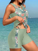 Tankini Com Estampa Tropical E Amarração Nas Laterais