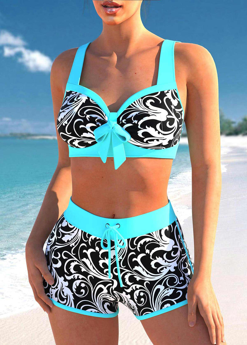 Conjunto Praia Estampado Com Top Laço E Short Confortável