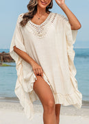 Saída de Praia Kaftan Com Decote Trabalhado e Fenda Lateral