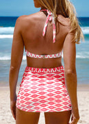 Conjunto Praia Estampado Com Top Frente Única E Saia Drapeada