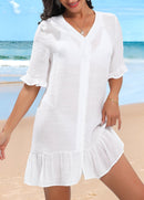 Saída de Praia Chemise Com Botões E Babado Na Barra