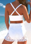 Conjunto Praia Em Renda Com Top Transpassado E Saia Delicada