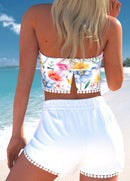 Conjunto Praia Top Cropped E Short Com Pompons