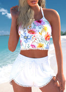 Conjunto Praia Top Cropped E Short Com Pompons