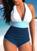 Maiô Bicolor Frente Única Com Drapeado E Acabamento Zig Zag