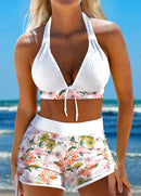 Conjunto Praia Floral Com Top Texturizado E Short Estampado