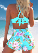 Conjunto Biquíni Texturizado com Shorts Listrado