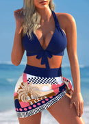 Conjunto Praia Com Amarração Frontal E Saia Sobreposta