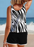 Tankíni Estampado Com Decote Redondo E Short Esportivo