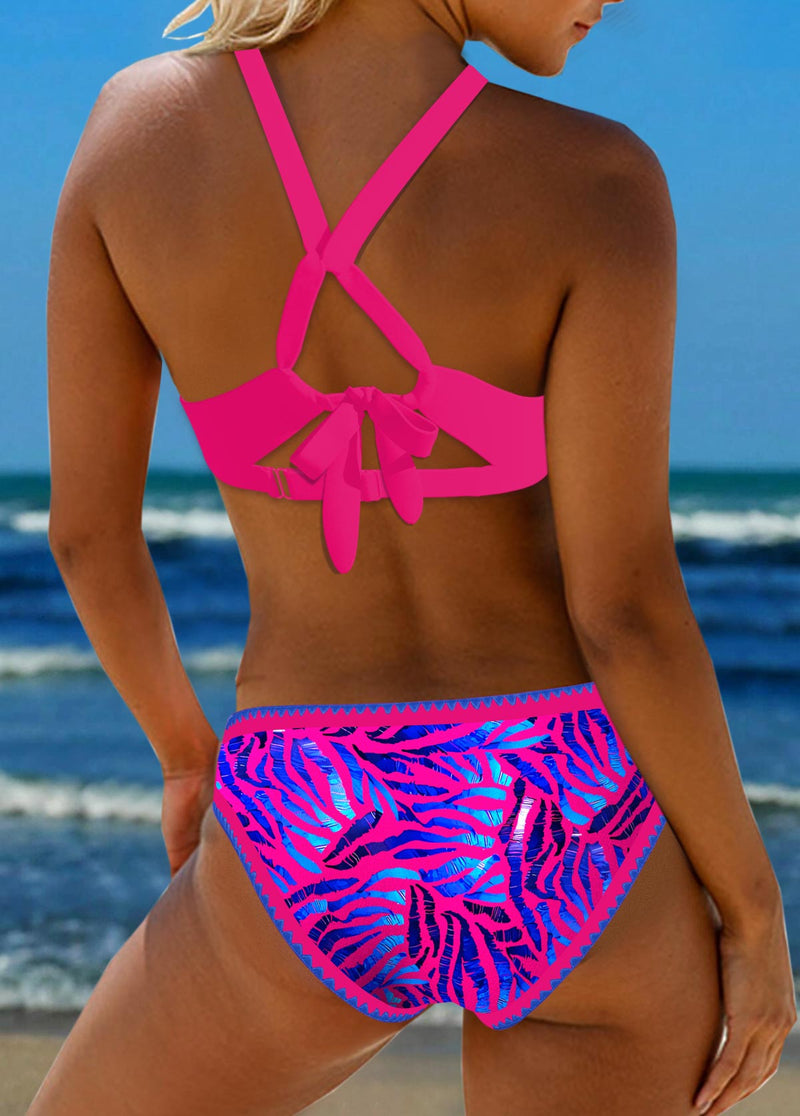 Biquíni Estampado Com Top Estruturado E Recortes