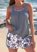 Tankíni Plissado Com Detalhes Estampados E Short Tropical