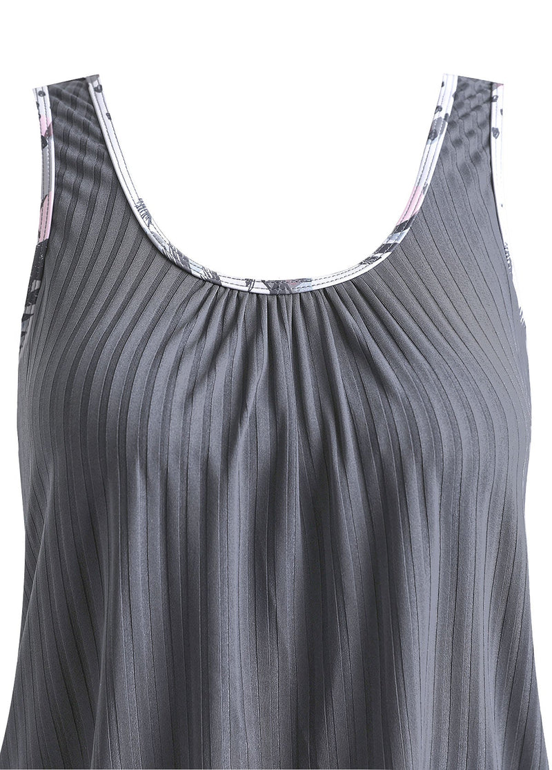 Tankíni Plissado Com Detalhes Estampados E Short Tropical