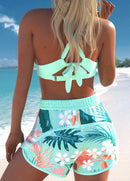 Conjunto Biquíni Texturizado com Shorts Listrado