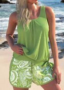 Tankíni Plissado Com Detalhes Estampados E Short Tropical