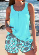 Tankíni Plissado Com Detalhes Estampados E Short Tropical