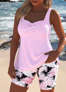 Tankíni Canelado Com Decote Torcido E Estampa Wave