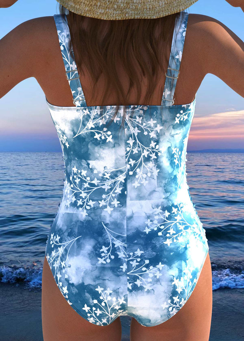 Maiô Estampado Floral Com Franzido E Laço Frontal