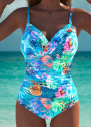 Maiô Estampado Com Decote Cruzado E Drapeado