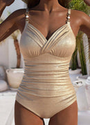 Maiô Acetinado Com Decote Cruzado E Cintura Drapeada