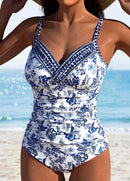 Maiô Estampado Com Decote Cruzado E Drapeado