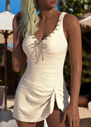 Maiô Texturizado Com Saia Assimétrica E Amarração Frontal