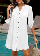 Saída de Praia Chemise Com Botões E Fenda Lateral