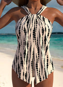 Maiô Listrado Frente Única Com Caimento Plissado