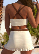 Conjunto Praia Drapeado Top Transpassado Com Saia Babado