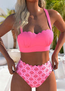 Biquíni Texturizado Cintura Alta Com Recorte Ondulado