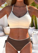 Biquíni Bicolor Cintura Alta Com Laterais Trançadas