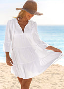 Saída de Praia Manga Flare Com Bordado E Amarração Frontal