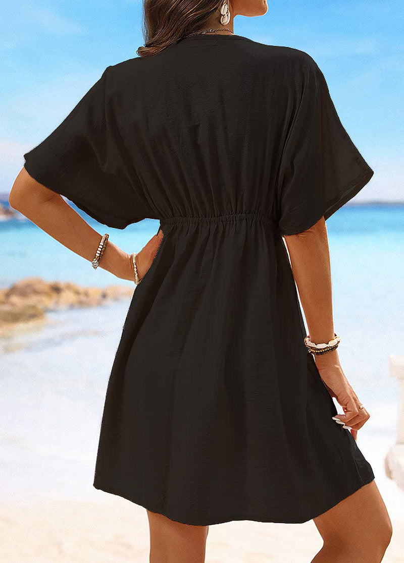 Saída de Praia Decote V com Renda e Cintura Marcada