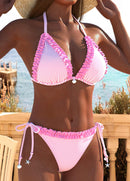 Biquíni Listrado Com Babados E Amarração Lateral