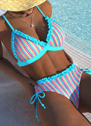 Biquíni Estampado Com Babados Delicados E Cintura Alta