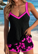 Tankíni Canelado Decote V Com Estampa Floral Delicada