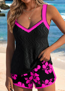 Tankíni Canelado Decote V Com Estampa Floral Delicada