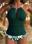 Tankíni Franzido Com Recorte Frontal E Alças Estampadas