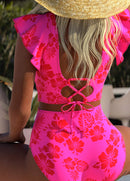 Conjunto Praia Com Estampa Floral E Top Com Babados Nos Ombros