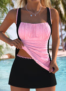 Tankíni Franzido Com Contraste Lateral E Saia Lisa