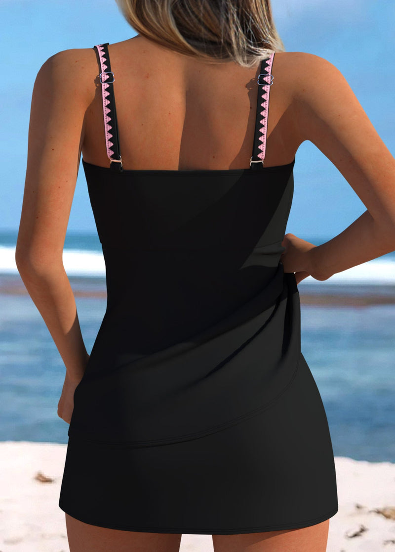 Tankíni Franzido Com Contraste Lateral E Saia Lisa