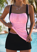 Tankíni Franzido Com Contraste Lateral E Saia Lisa