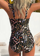 Maiô Floral Com Decote Franzido E Babado Assimétrico