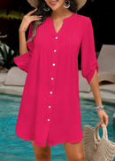 Saída de Praia Chemise Com Botões E Fenda Lateral