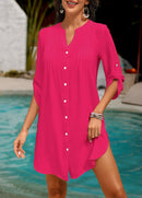 Saída de Praia Chemise Com Botões E Fenda Lateral