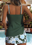 Tankíni Franzido Com Contraste Lateral E Saia Lisa